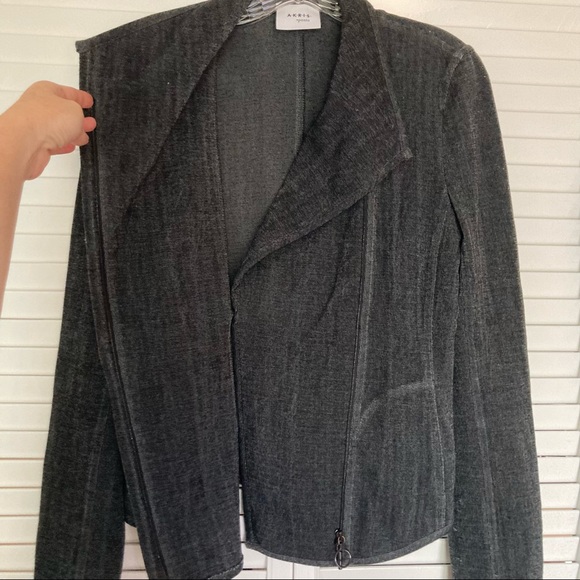 Akris Punto Charcoal Grey/Black side Zip Moto Blazer Jacket Sz 6 - Picture 3 of 9